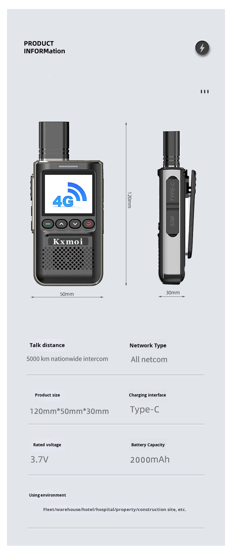 Kxmoi KX-918 Global Two Way Radio Long Range Poc Walkie Talkie For Logistics Warehouse Construction