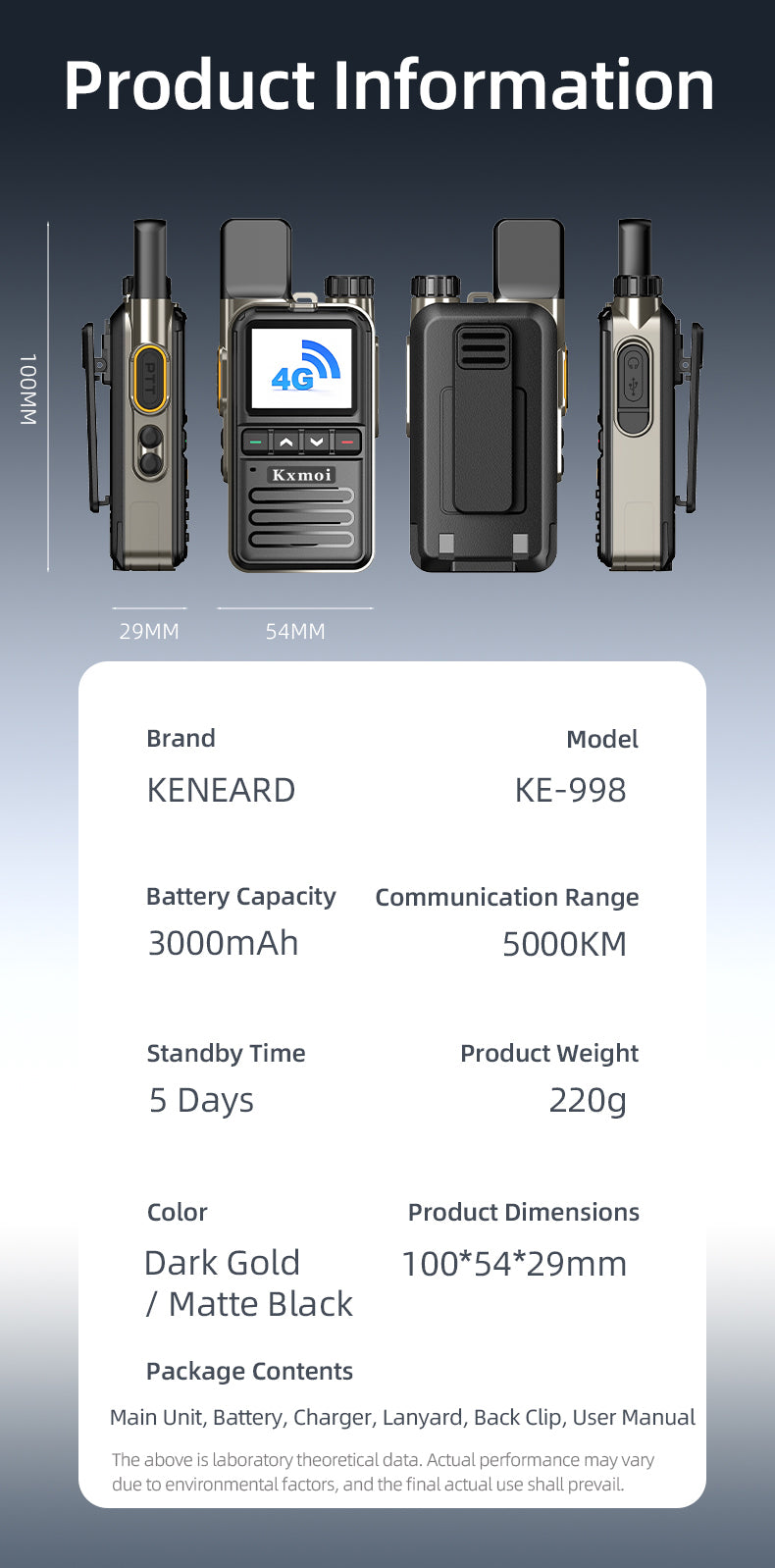 Kxmoi KX-998 Walkie Talkie Nationwide Long Range Two Way Radio For Outdoor Activities