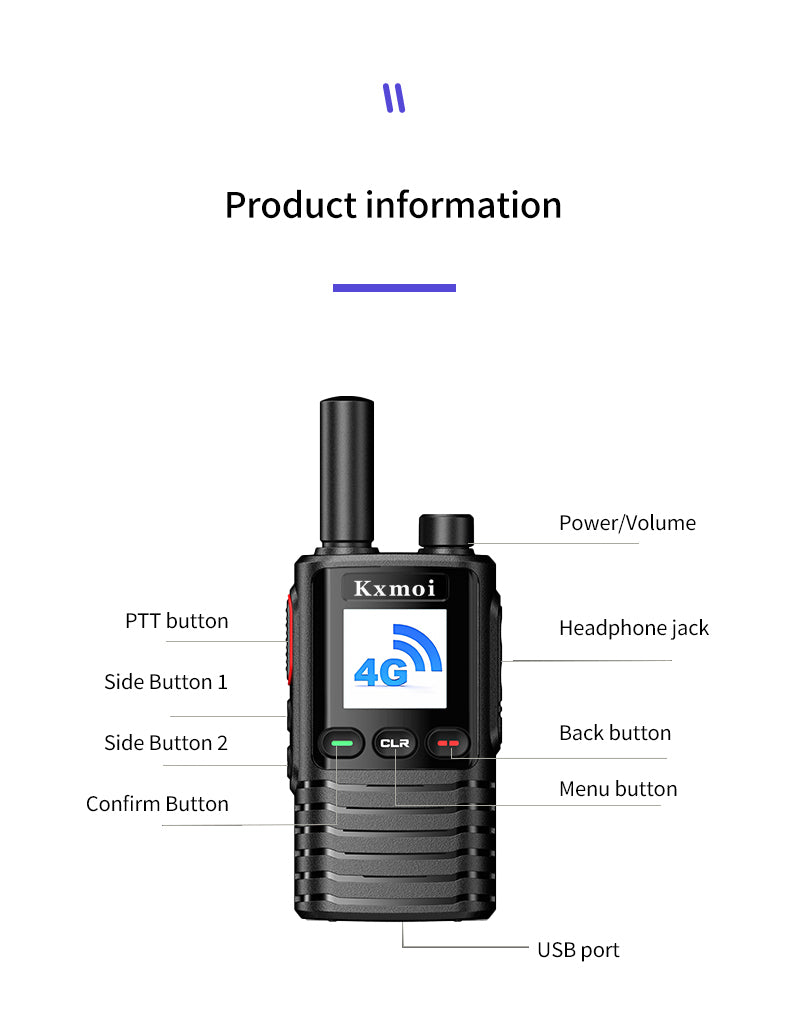 Kxmoi KX-888 Walkie Talkie Poc Nationwide Two Way Radio For Construction Fleet Warehouse