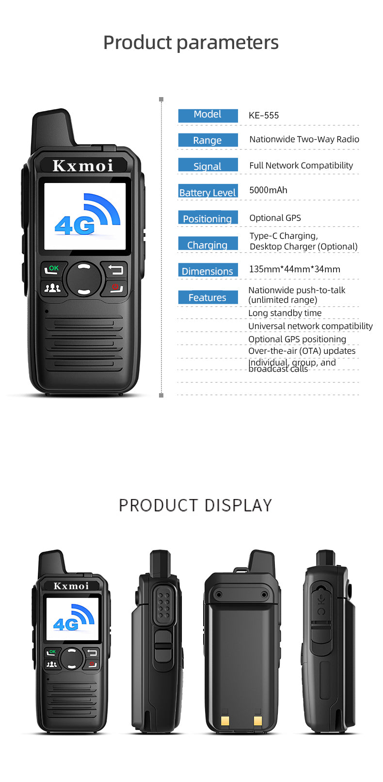 Kxmoi KE-555 Walkie Talkie Long Range Two Way Radio For Plaza Hotels Restaurants
