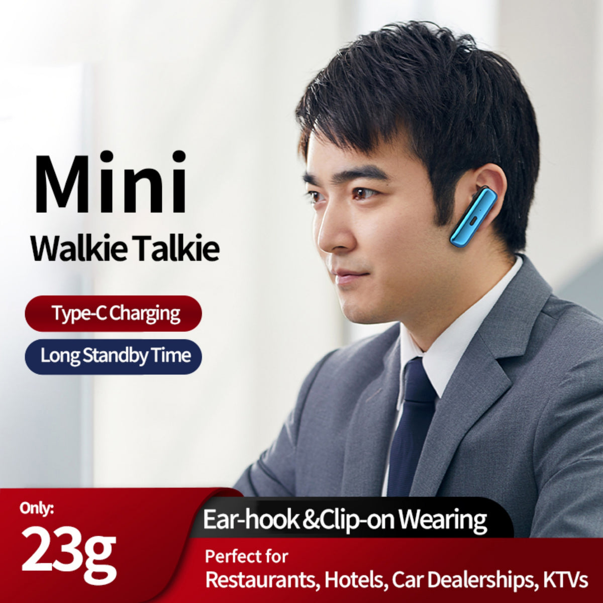 Kxmoi KX-03 Walkie Talkie Mini Size Ear Hook Type For Hotels Shopping Malls